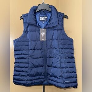 NWT LANDS END Allied Feather Down 600 Blue Puffer Vest Jacket. Size Large.